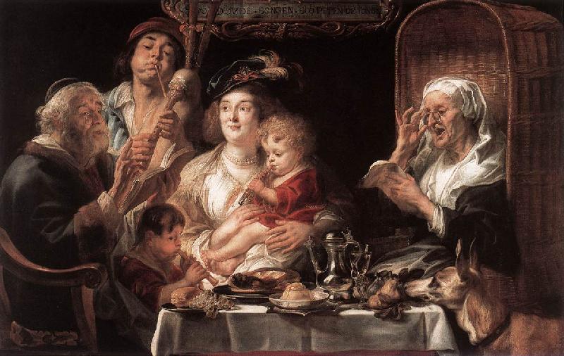 JORDAENS, Jacob As the Old Sang the Young Play Pipes dy France oil painting art